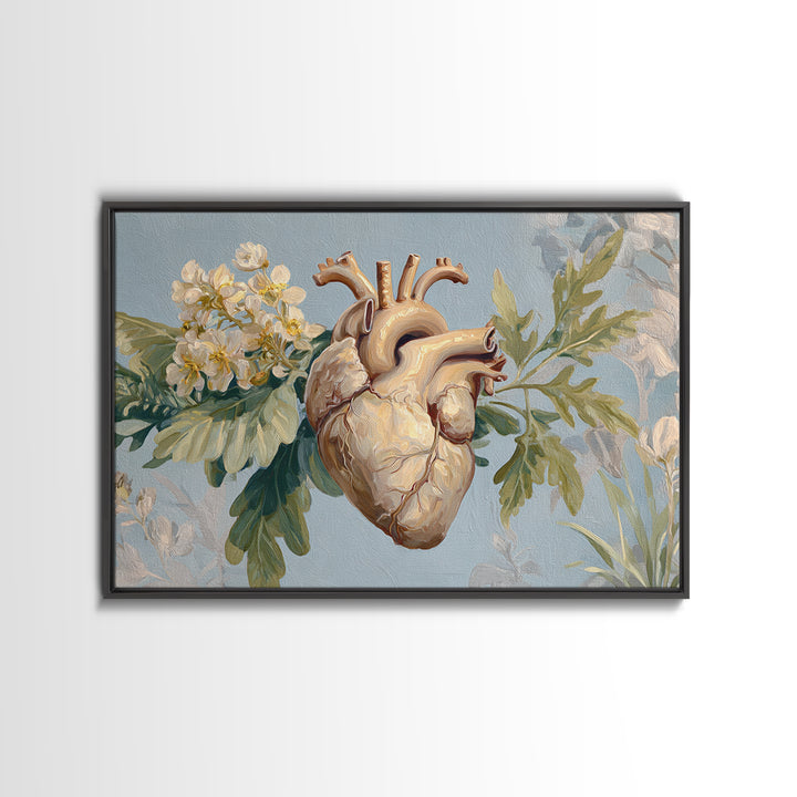 Anatomical Heart Rendered as Tasteful Botanical Art Framed Canvas Print, Medical Office Art, Anatomy Art, Office Decor, Calm, MOA-3x2-41