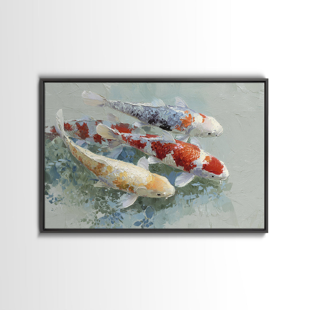 Calm Koi Fish Swimming Through Clear Water Framed Canvas Print, Medical Office Art, Medical Decor, Office Decor, Oil Painting, MOA-3x2-50