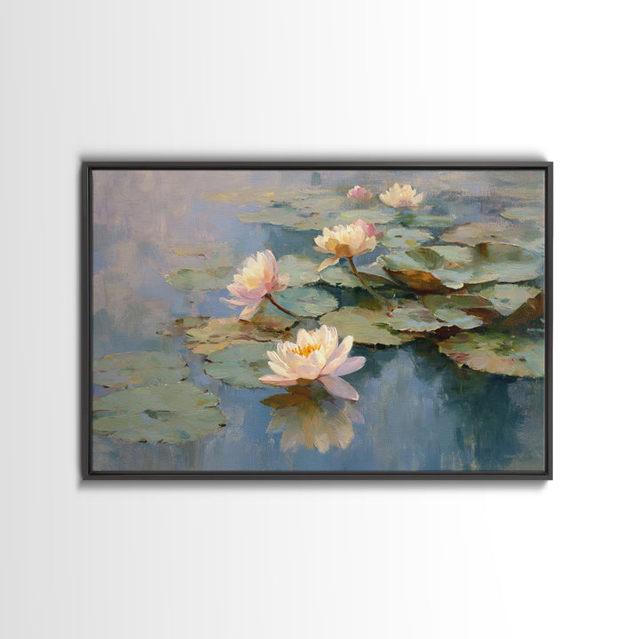 Lotus Flower Floating on Still Water Framed Canvas Print, Medical Office Art, Dental Office Decor, Office Decor, Oil Painting, MOA-3x2-63