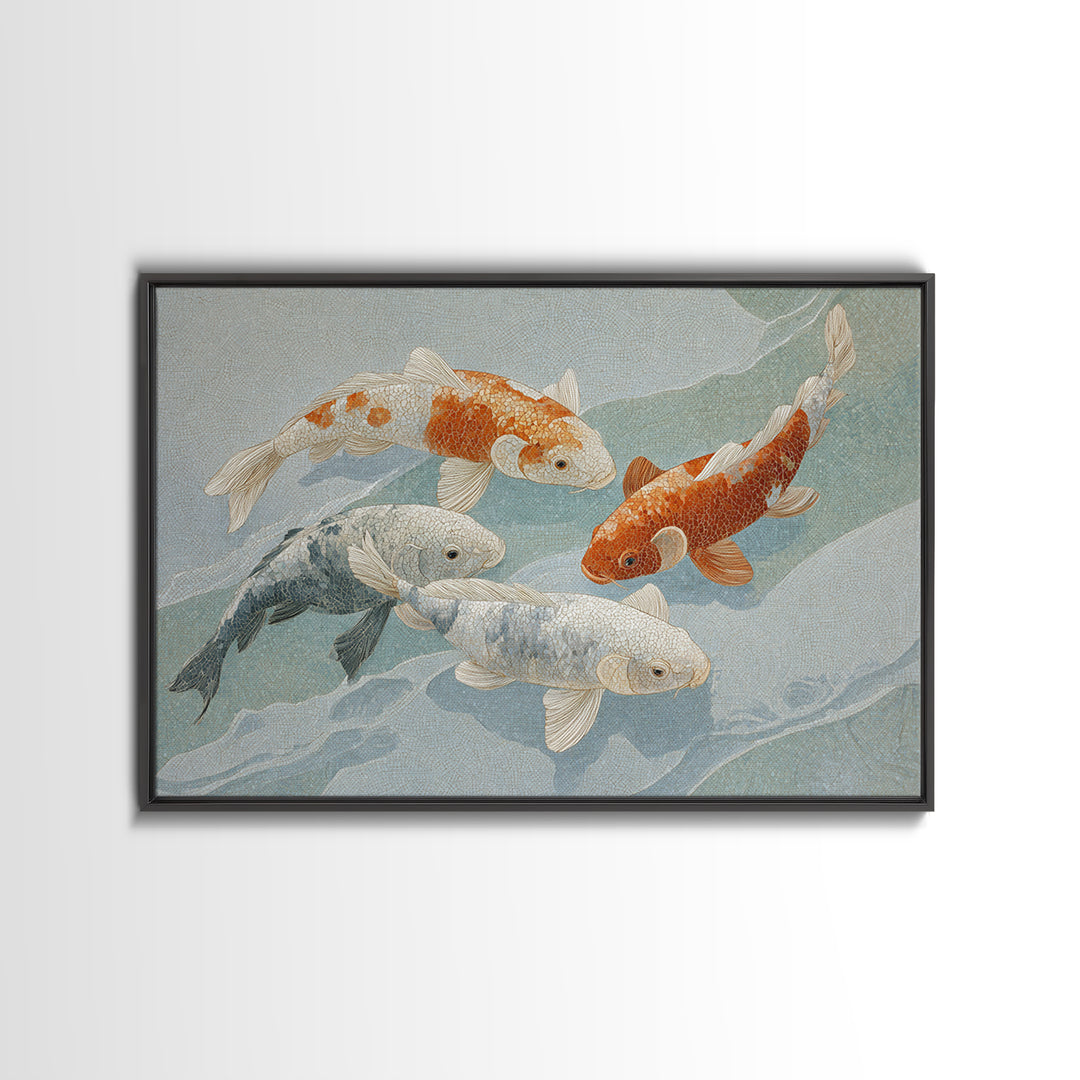 Calm Koi Fish Swimming Through Clear Water Framed Canvas Print, Medical Office Art, Medical Decor, Office Decor, Oil Painting, MOA-3x2-74