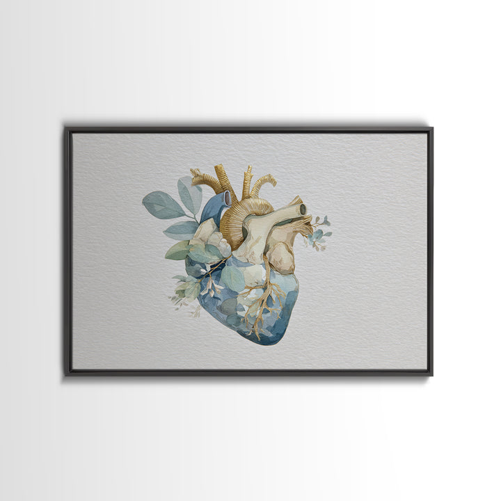 Anatomical Heart Rendered as Tasteful Botanical Art Canvas Print, Medical Office Art, Science Art, Office Decor, Fine Art, Calm, MOA-3x2-89