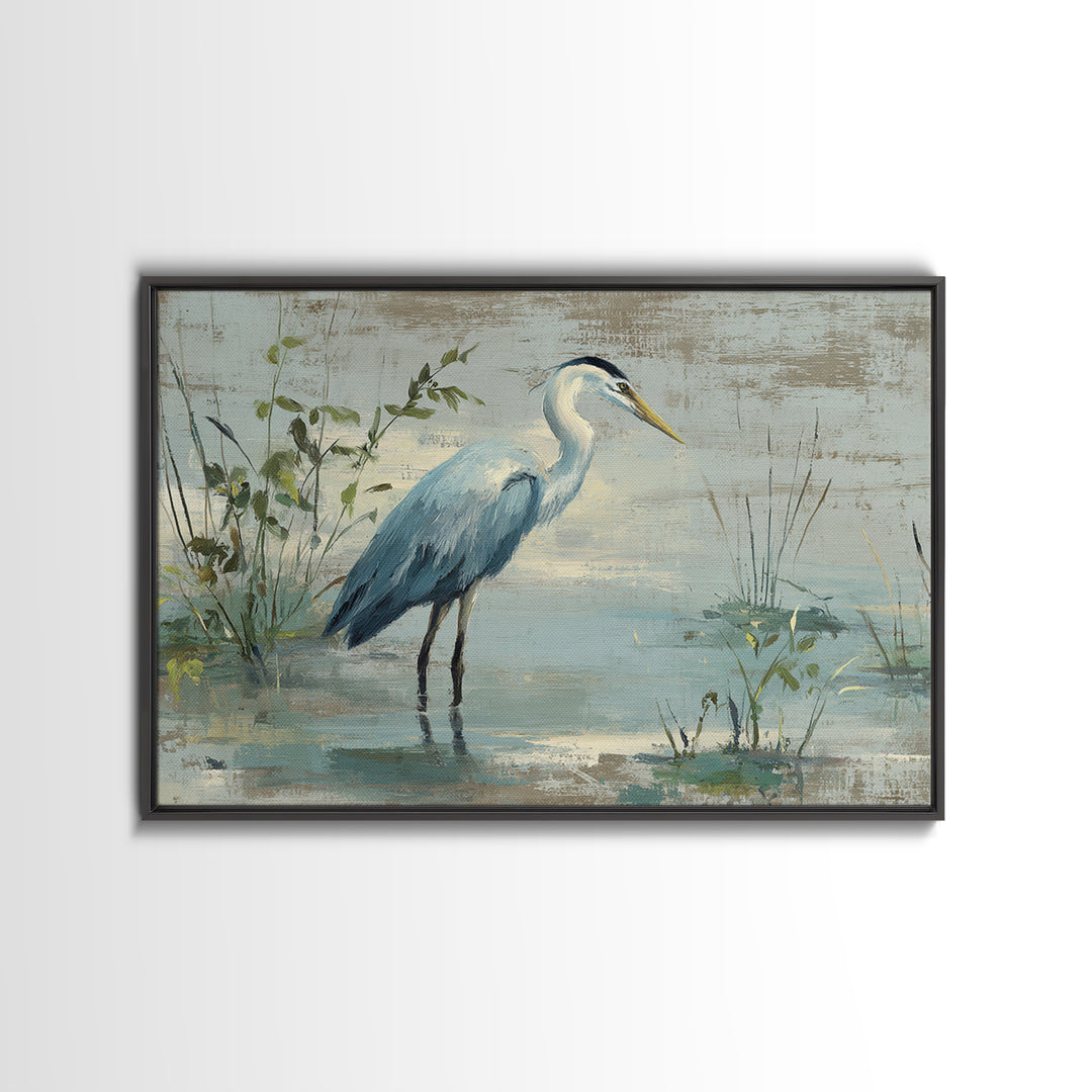 Blue Heron Standing Framed Canvas Print, Medical Office Art, Medical Wall Art, Office Decor, Fine Art, Calm, Neutral Decor, MOA-3x2-90
