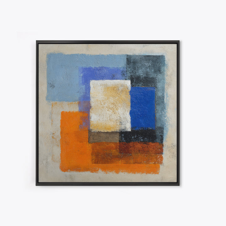 Expressive Brushwork in Cobalt and Rust Framed Canvas Print, Modern Art, Gallery Decor, Living Room Decor, Fine Art, Modern, MOD-1x1-78