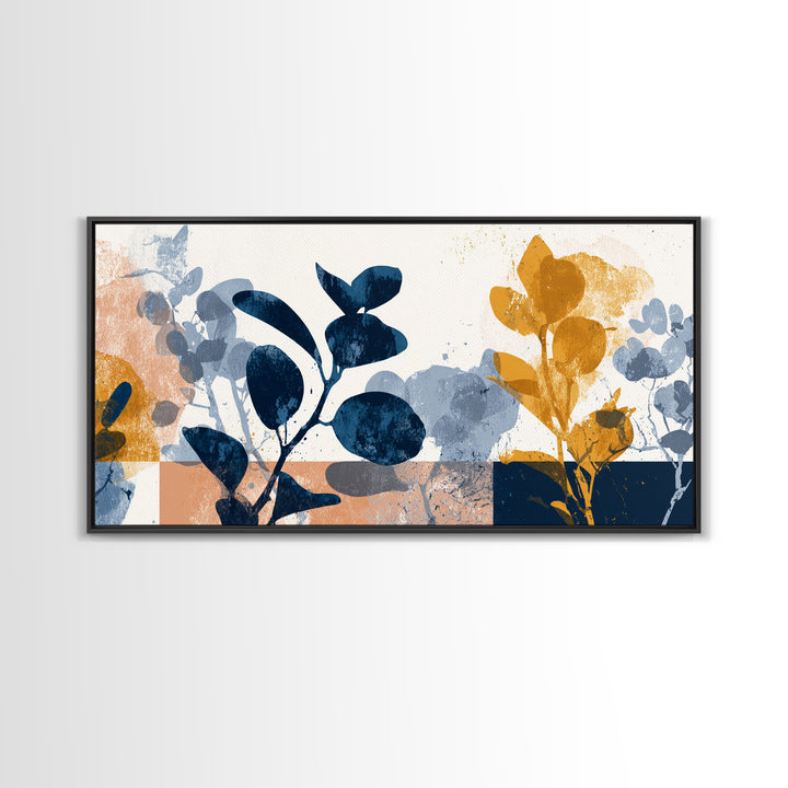 Clean Botanical Silhouette on Color Block Ground Canvas Print, Modern Art, Mid Century Modern Art, Living Room Decor, Modern, MOD-2x1-19