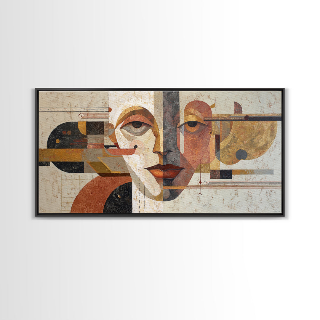 Abstract Face with Asymmetrical Features Framed Canvas Print, Modern Art, Art Deco, Living Room Decor, Fine Art, Modern, MOD-2x1-3