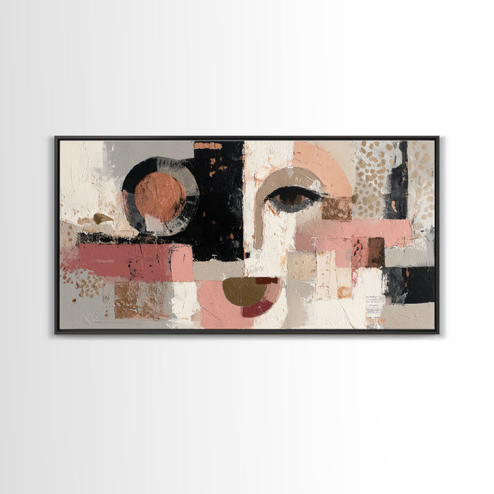 Abstract Face with Asymmetrical Features Framed Canvas Print, Modern Art, Canvas Wall Art, Living Room Decor, Fine Art, Modern, MOD-2x1-99