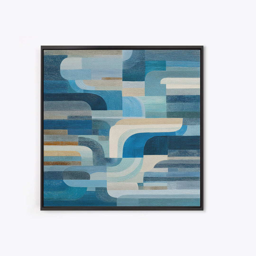 All Blue Ocean Abstraction Framed Canvas Print, Monochrome Art, Wallpaper Mural, Living Room Decor, Fine Art, Mono, MON-1x1-1