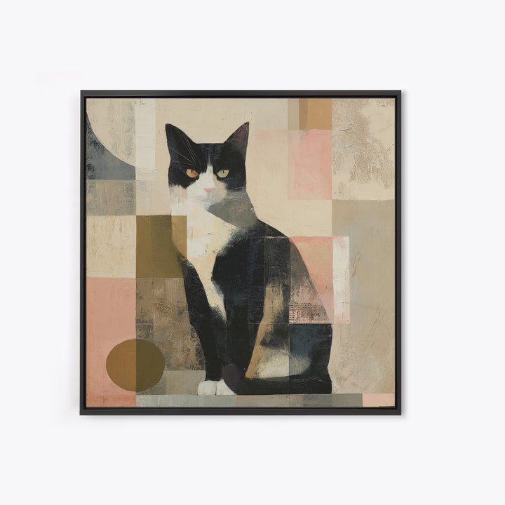 Monochrome Cat Portrait Framed Canvas Print, Monochrome Art, Original Art, Living Room Decor, Fine Art, Mono, Bird Art, MON-1x1-11