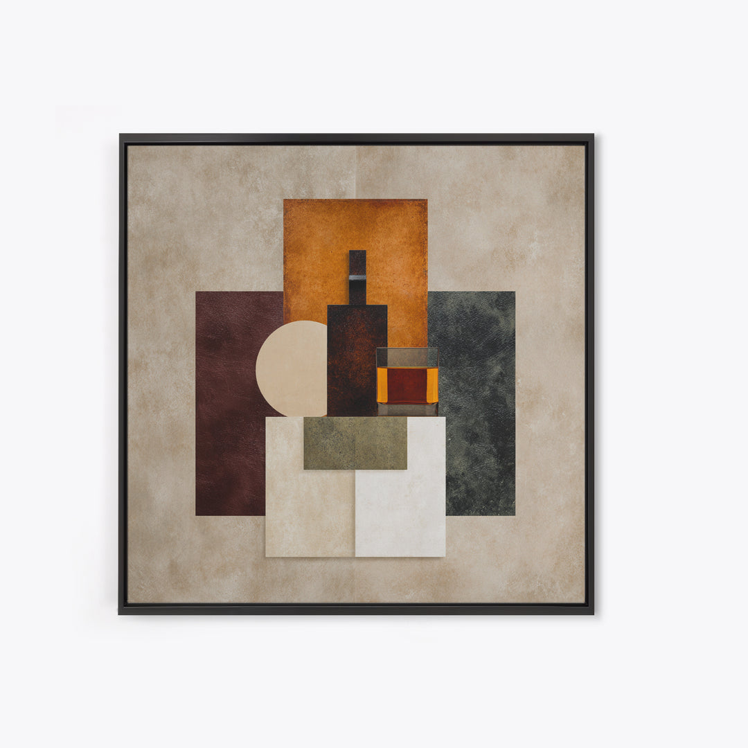 Brown Leather and Whiskey Still Life Canvas Print, Monochrome Art, Original Painting, Living Room Decor, Fine Art, Mono, MON-1x1-23