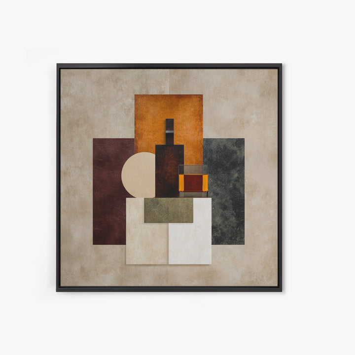 Brown Leather and Whiskey Still Life Canvas Print, Monochrome Art, Original Painting, Living Room Decor, Fine Art, Mono, MON-1x1-23
