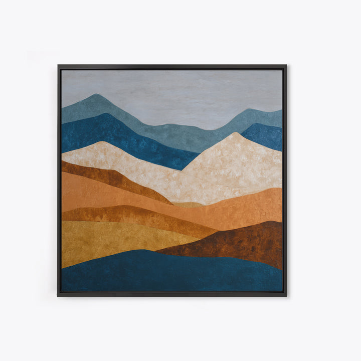 Blue Mountain Ridge Layers Framed Canvas Print, Monochrome Art, Modern Wall Art, Living Room Decor, Mono, Statement Artwork, MON-1x1-24