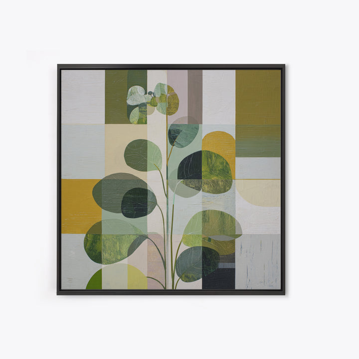 Green Botanical Study Framed Canvas Print, Monochrome Art, Digital Print, Living Room Decor, Oil Painting, Mono, Modern Art, MON-1x1-27