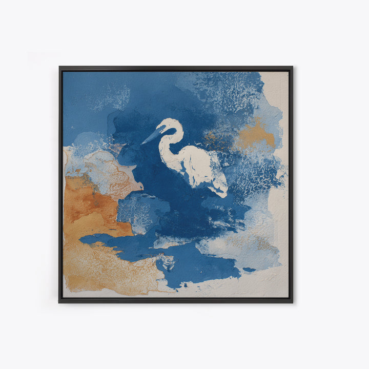 Blue Heron in Monochrome Navy Palette Framed Canvas Print, Monochrome Art, Gallery Decor, Living Room Decor, Fine Art, Mono, MON-1x1-32