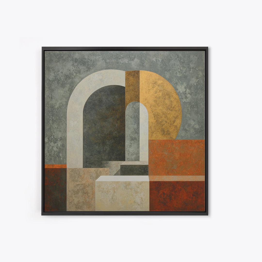 Gray Architectural Arch and Shadow Study Framed Canvas Print, Monochrome Art, Abstract Painting, Living Room Decor, MON-1x1-34