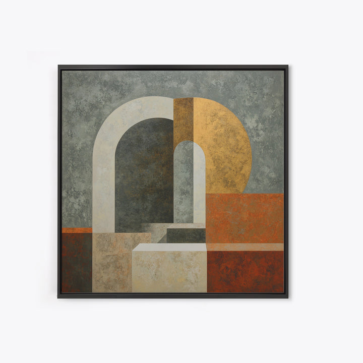 Gray Architectural Arch and Shadow Study Framed Canvas Print, Monochrome Art, Abstract Painting, Living Room Decor, MON-1x1-34