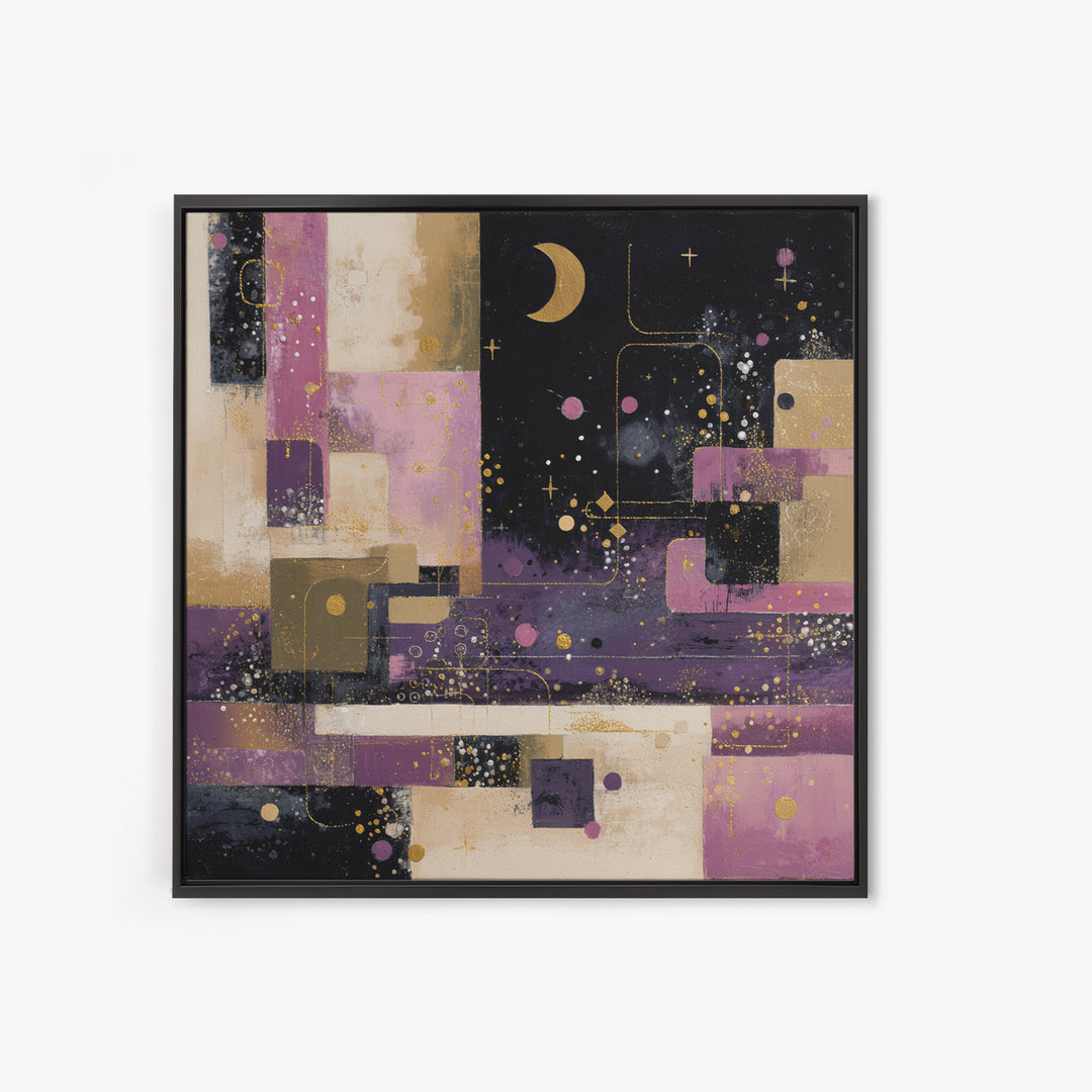 Purple Night Sky Framed Canvas Print, Monochrome Art, Living Room Decor, Fine Art, Mono, Gallery Decor, Neutral Decor, MON-1x1-39