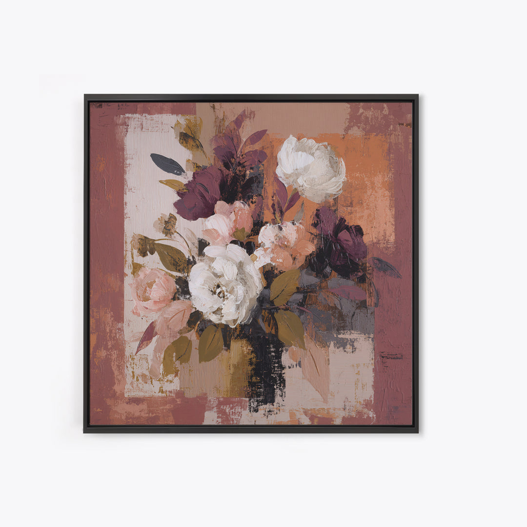 Monochrome Floral Bouquet Framed Canvas Print, Monochrome Art, Unique Wall Art, Living Room Decor, Mono, Fine Art Print, MON-1x1-42