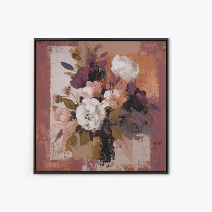 Monochrome Floral Bouquet Framed Canvas Print, Monochrome Art, Unique Wall Art, Living Room Decor, Mono, Fine Art Print, MON-1x1-42