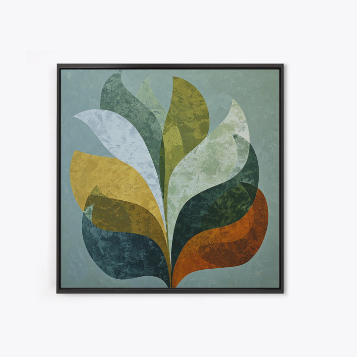 Olive Green Abstract Leaf Pattern Framed Canvas Print, Monochrome Art, Large Wall Art, Living Room Decor, Fine Art, Mono, MON-1x1-44