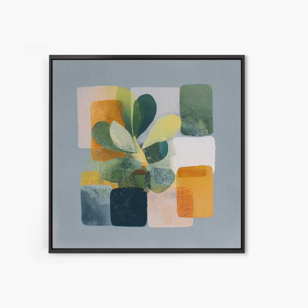 Green Botanical Study Framed Canvas Print, Monochrome Art, Wallpaper Mural, Living Room Decor, Watercolor Art, Mono, MON-1x1-51