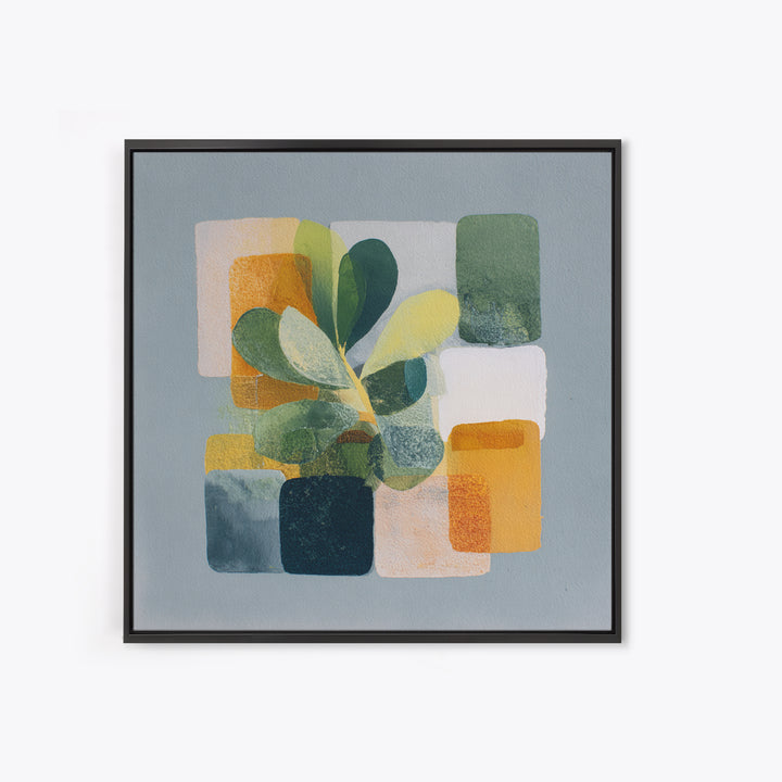 Green Botanical Study Framed Canvas Print, Monochrome Art, Wallpaper Mural, Living Room Decor, Watercolor Art, Mono, MON-1x1-51