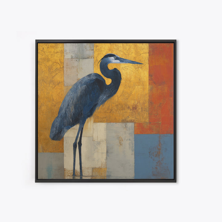 Blue Heron in Monochrome Navy Palette Framed Canvas Print, Monochrome Art, Digital Wall Art, Living Room Decor, Fine Art, Mono, MON-1x1-56