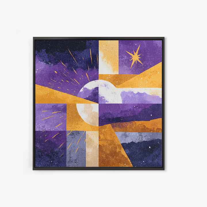 Purple Night Sky Framed Canvas Print, Monochrome Art, Minimalist Wall Art, Living Room Decor, Fine Art, Mono, Minimalist Decor, MON-1x1-63