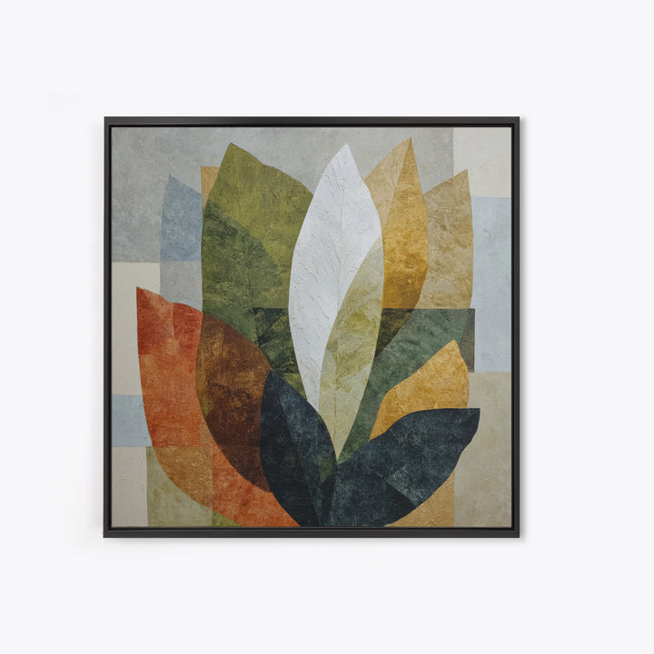 Olive Green Abstract Leaf Pattern Framed Canvas Print, Monochrome Art, Unique Wall Art, Living Room Decor, Oil Painting, Mono, MON-1x1-68