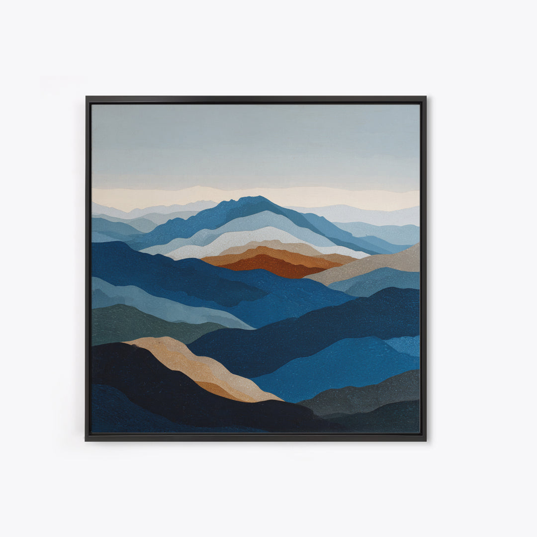 Blue Mountain Ridge Layers Framed Canvas Print, Monochrome Art, Bedroom Wall Art, Living Room Decor, Mono, Luxury Decor, MON-1x1-72