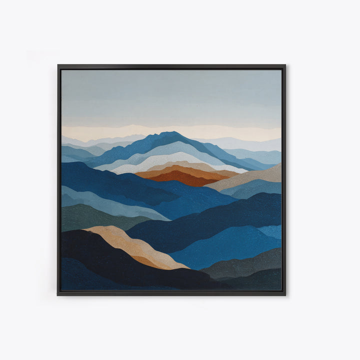 Blue Mountain Ridge Layers Framed Canvas Print, Monochrome Art, Bedroom Wall Art, Living Room Decor, Mono, Luxury Decor, MON-1x1-72