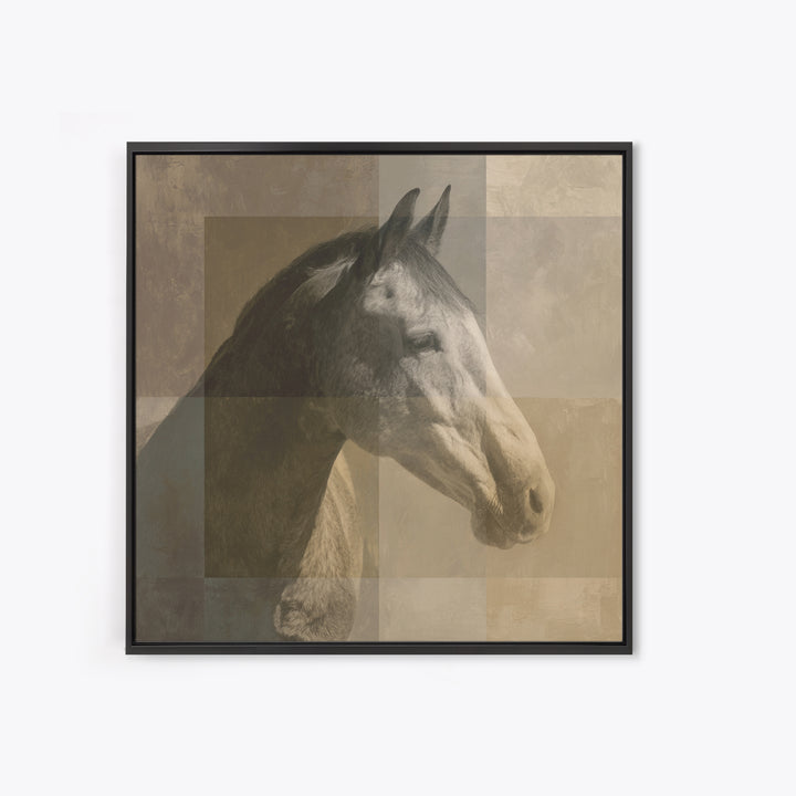 Sepia Horse Portrait Framed Canvas Print, Monochrome Art, Minimalist Wall Art, Living Room Decor, Oil Painting, Mono, MON-1x1-74
