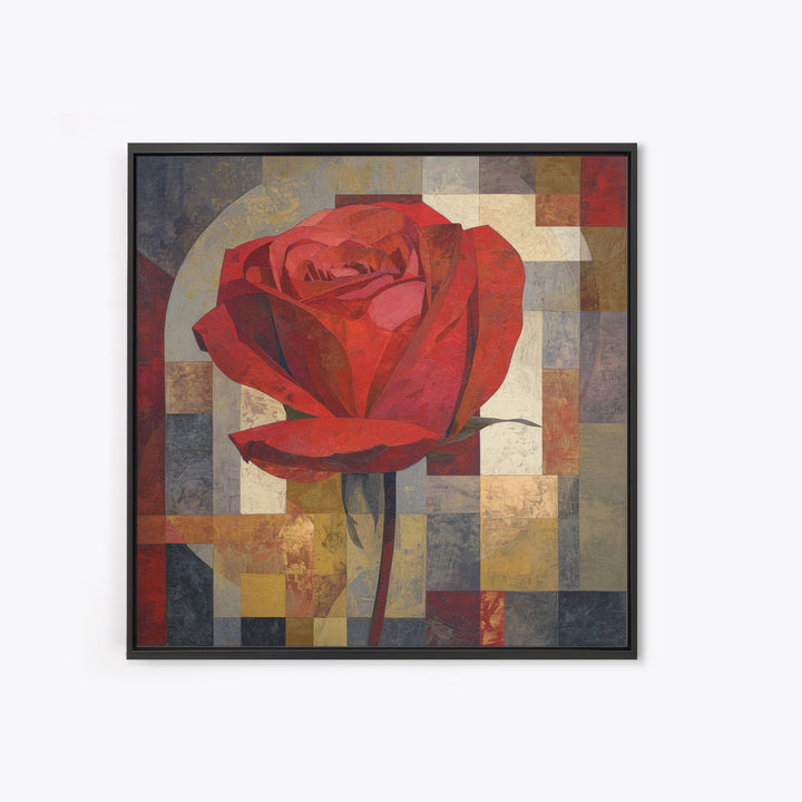 Single Red Rose Rendered Only Framed Canvas Print, Monochrome Art, Modern Decor, Living Room Decor, Oil Painting, Mono, MON-1x1-79