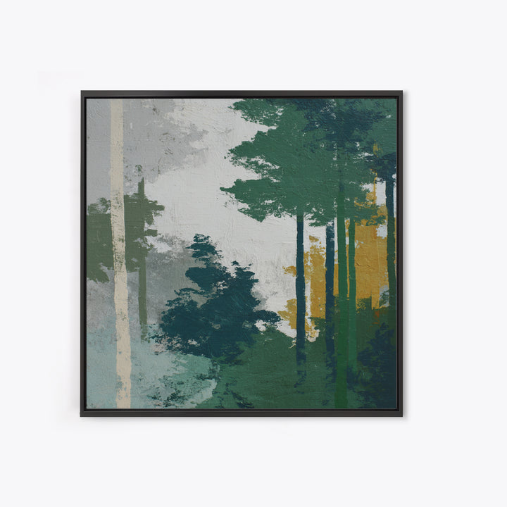 Deep Green Forest Silhouette Study Canvas Print, Monochrome Art, Statement Artwork, Living Room Decor, Oil Painting, Mono, MON-1x1-85