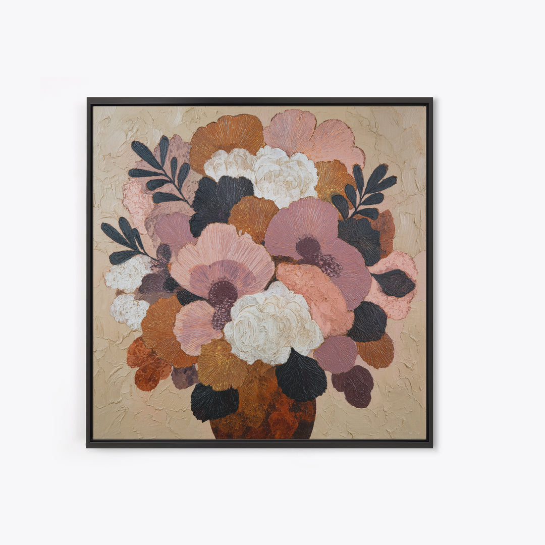 Monochrome Floral Bouquet Canvas Print, Monochrome Art, Modern Art, Living Room Decor, Oil Painting, Mono, Textured Painting, MON-1x1-90