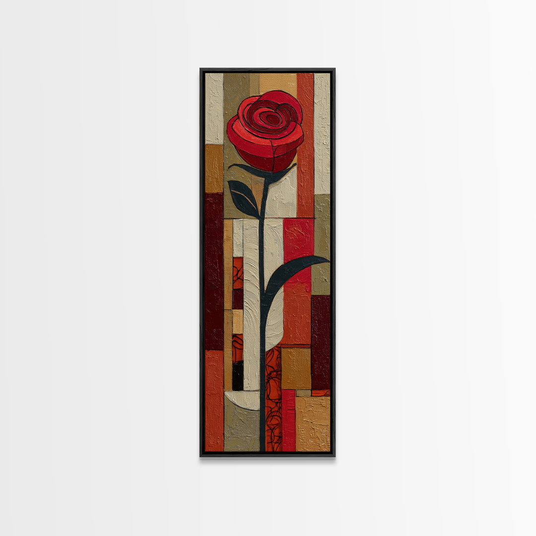 Single Red Rose Rendered Only Framed Canvas Print, Monochrome Art, Poster, Living Room Decor, Fine Art, Mono, Textured Wall Art, MON-1x3-19