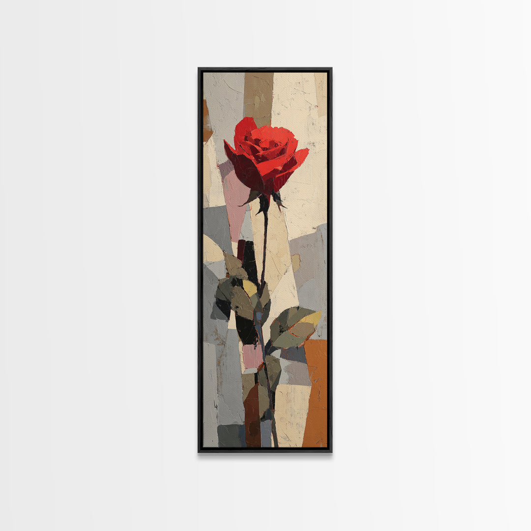 Single Red Rose Rendered Only Canvas Print, Monochrome Art, Mid Century Modern, Living Room Decor, Mono, Boho Wall Art, MON-1x3-43