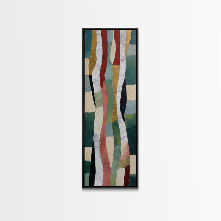 Deep Green Forest Silhouette Study Canvas Print, Monochrome Art, Abstract Painting, Living Room Decor, Fine Art, Mono, MON-1x3-49