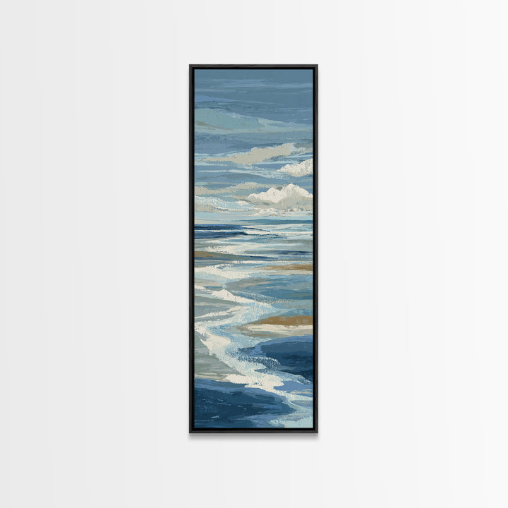 All Blue Ocean Abstraction Framed Canvas Print, Monochrome Art, Textured Painting, Living Room Decor, Fine Art, Mono, MON-1x3-61