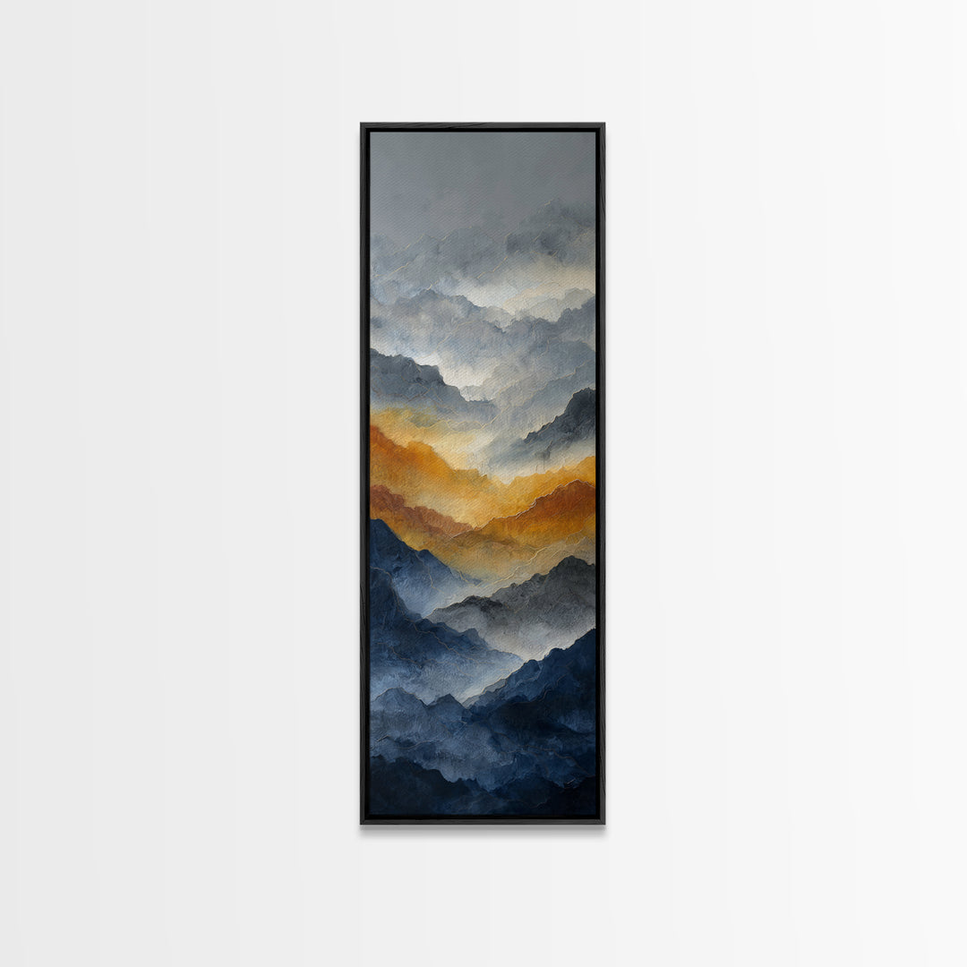 Charcoal Mountain Landscape Framed Canvas Print, Monochrome Art, Digital Wall Art, Living Room Decor, Fine Art, Mono, MON-1x3-64