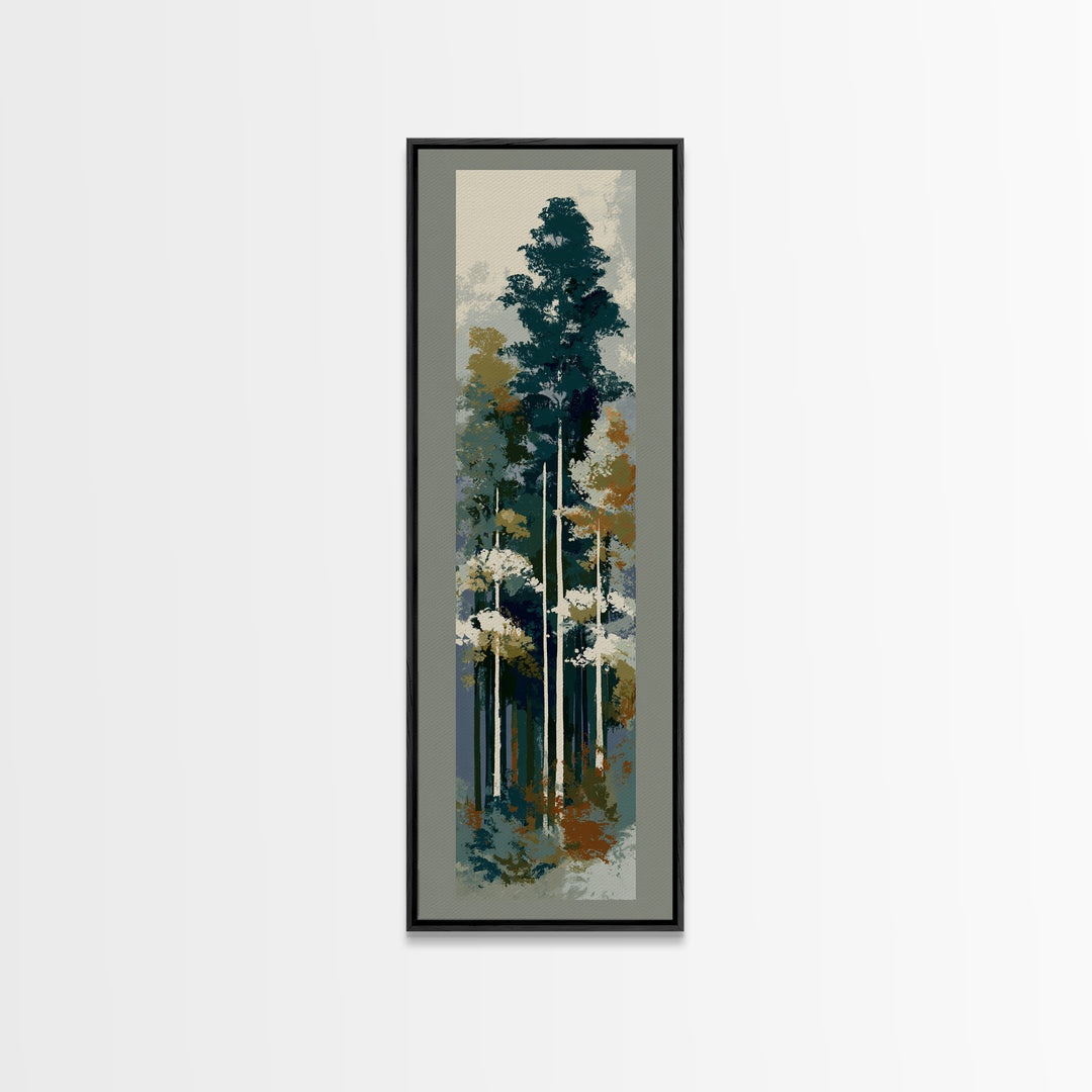 Deep Green Forest Silhouette Study Canvas Print, Monochrome Art, Living Room Decor, Oil Painting, Mono, Printable Art, MON-1x3-73