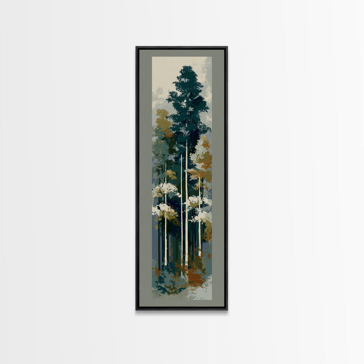 Deep Green Forest Silhouette Study Canvas Print, Monochrome Art, Living Room Decor, Oil Painting, Mono, Printable Art, MON-1x3-73