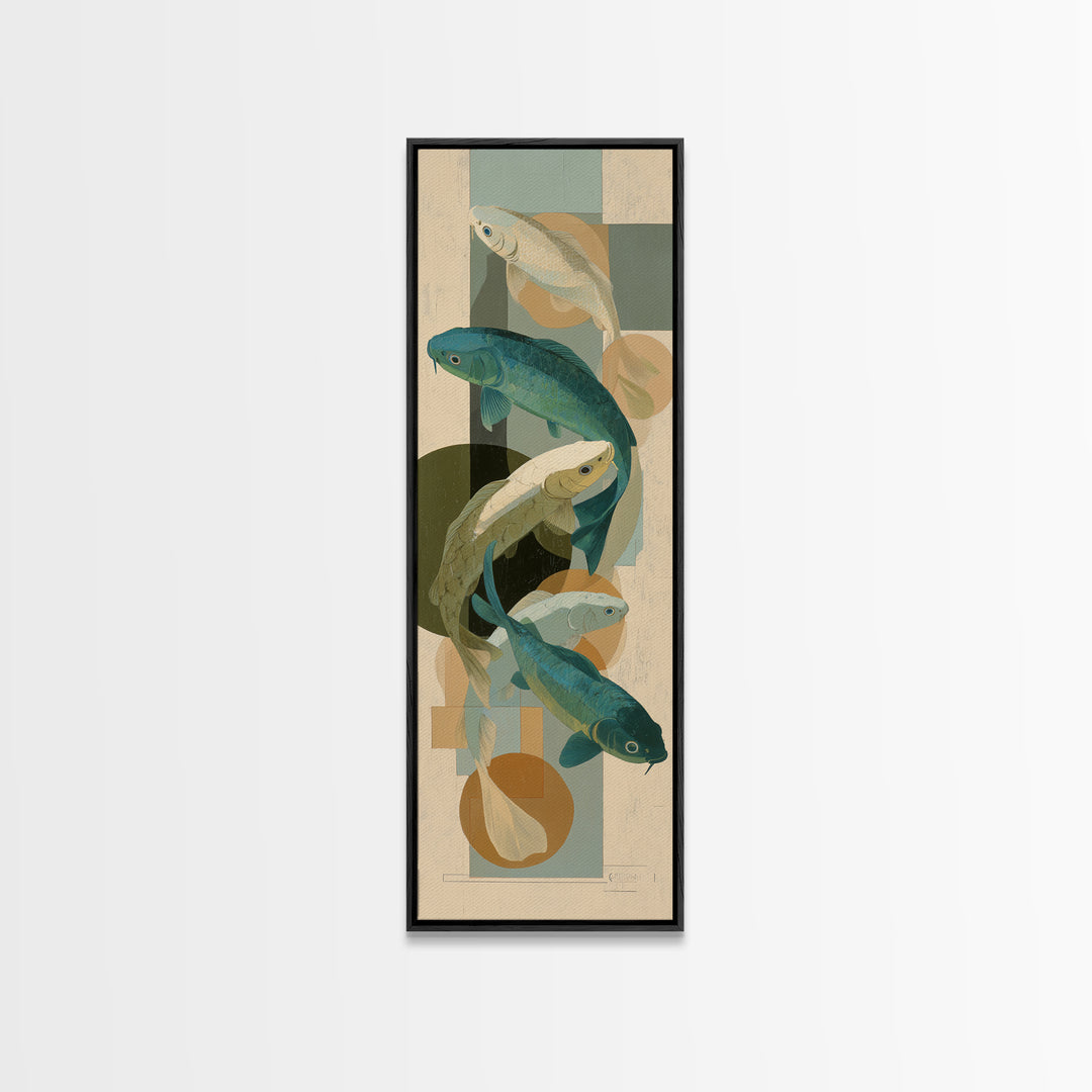 Teal Koi Fish on Tonal Water Canvas Print, Monochrome Art, Luxury Decor, Living Room Decor, Fine Art, Mono, Printable Wall Art, MON-1x3-77