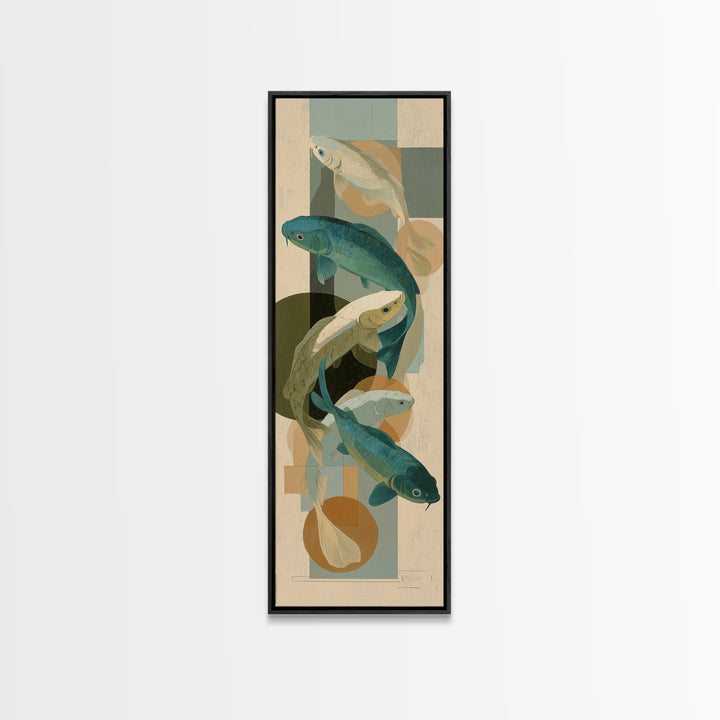 Teal Koi Fish on Tonal Water Canvas Print, Monochrome Art, Luxury Decor, Living Room Decor, Fine Art, Mono, Printable Wall Art, MON-1x3-77