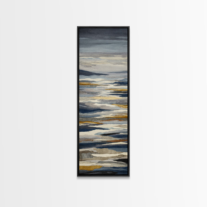 Silver Ocean Moonlight Scene Framed Canvas Print, Monochrome Art, Apartment Decor, Living Room Decor, Oil Painting, Mono, MON-1x3-79