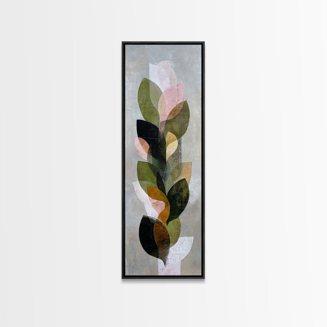 Olive Green Abstract Leaf Pattern Framed Canvas Print, Monochrome Art, Fine Art Print, Living Room Decor, Watercolor Art, Mono, MON-1x3-8