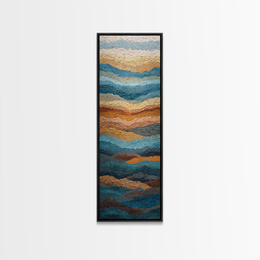 Blue Mountain Ridge Layers Framed Canvas Print, Monochrome Art, Original Painting, Living Room Decor, Oil Painting, Mono, MON-1x3-84