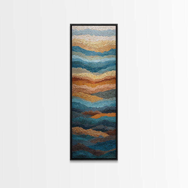 Blue Mountain Ridge Layers Framed Canvas Print, Monochrome Art, Original Painting, Living Room Decor, Oil Painting, Mono, MON-1x3-84