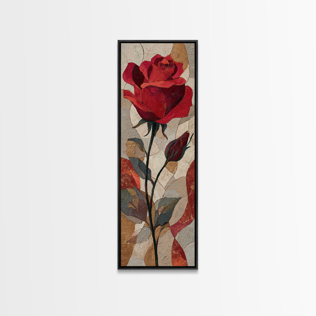 Single Red Rose Rendered Only Framed Canvas Print, Monochrome Art, Bedroom Wall Art, Living Room Decor, Oil Painting, Mono, MON-1x3-91