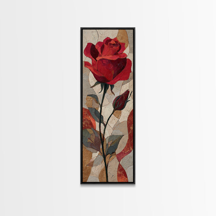 Single Red Rose Rendered Only Framed Canvas Print, Monochrome Art, Bedroom Wall Art, Living Room Decor, Oil Painting, Mono, MON-1x3-91