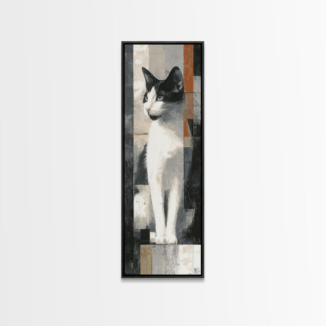 Monochrome Cat Portrait Canvas Print, Monochrome Art, Abstract Painting, Living Room Decor, Fine Art, Mono, Luxury Decor, MON-1x3-95